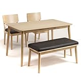 (Richand Elegance) 木の温もりを感じるオシャレなダイニング4点セット 幅120cm テーブル&チェア2脚&ベンチ(4点セット)