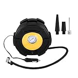 Qiilu 12V ポータブル カータイヤインフレータ エアーコンプレッサーポンプ 100 PSI W/3ノズル カーバイクボールボート (（19気筒ポインタモデル）)