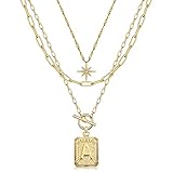 MJartoria ゴールドイニシャルネックレス レイヤードネックレス レディース ペーパークリップチェーンネックレス チェーンネックレスセット ボーホー ペンダント ロック付き チャンキーリンクチェーン ジュエリー レディース ガールズ