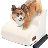 犬用ステップ 2段 ドッグステップ 犬用スロープ 犬用踏み台 犬用階段 小型犬 室内犬 高齢犬 滑り止めマット付き カバー取り外し 洗える 手持ち付き(ベージュ)