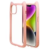 ラスタバナナ ケース カバー iPhone15 Plus 14 Plus 共用 ハイブリッド 猫耳 ネコミミ 背面強化ガラス 背面クリア 9H かわいい mimi スモーキーピンク スマホケース 7214IP267HB
