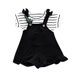 Dourabbi 子供服 女の子 春 可愛い 幼児 服セット 結婚式 発表会 入学式 卒業式 保育園 　運動会　 キッズ ベイビー ガールズ サマー ストライプ 半袖シャツ+サスペンダーショーツ セッ