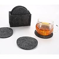 【R.shop】 結露対策 吸水 速乾 フェルト コースター (収納ケース 付き) 丸型 厚さ4mm 10枚入/セット おしゃれ 布 クラシック ドリンクコースター ドリンク コーヒー [C46] (濃いグレー)