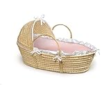 Badger Basket Company Natural Baby Moses Basket with Hood - Pink Gingham Bedding by Badger Basket [並