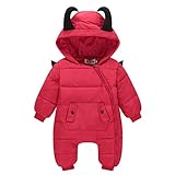 KINDOYO 新生児 子供たち ワンピース 冬 ダウンジャケットラブリー ベビー カバーオール アニマル ロンパース 男女ユニセックス 寝間着 厚い シャム フード付き ボディスーツ , レッド