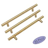 goldenwarm 30pcs GoldenステンレススチールモダンキッチンドアキャビネットTバーハンドルプルノブ真鍮ブラシ家具ハードウェア 5in hole centers LS201GD128-