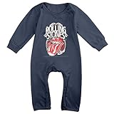 カッコいい ボーイとガール ローリング ストーンズ イギリス ロックバンド ロゴ 半袖ロンパース コットン Navy Size 6 M