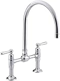 KOHLER K-7337-4-S HiRise Stainless Deck Mount Bridge Kitchen Faucet, Polished Stainless [並行輸入品]