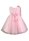 DOOXI 女の子のワンショルダーロゼットビーズ蝶結びの花の女の子のドレス (100, ピンク) [並行輸入品]