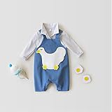FYX 子供 キッズ 女の子 男の子 ロンパース ロングパンツ オーバーオール カワイイ お鶏さん (6/12, ブルー)