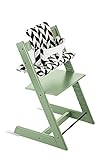 STOKKE ストッケ トリップトラップ チェアセット チェア:モスグリーン ベビーセット:ホワイト クッション:ブラックシェブロン 【3個口】