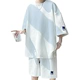 [YEOREO] 夏服 メンズ 上下セット Tシャツ 半袖 無地 大きいサイズ ゆったり おしゃれ 上下スウェット 服 トップス ハーフパンツ 部屋着 オシャレ 上下 セット 夏-bai-2XL