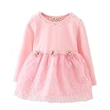 【SEBLES】ベビー服 女の子 女子 ワンピース ドレス レース シフォン オーガンジー スカート 長袖 スカート 0歳 1歳 2歳(ピンク,100cm)