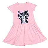 Liebeye 赤ちゃんスカート かわいい ラウンドネック ちょう結び 猫プリント コットンスカート おしゃれ プリンセスドレス ピンク 110cm