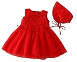 (コ-ランド) Co-land ベビー服 ドレス 女の子 新生児 ワンピース 赤ちゃん チュール 花柄 リボン ハット付き セレモニー フォーマル 結婚式 お宮参り 退院着 レッド 12M