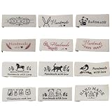 ハンドメイド タグ 12枚セット ハンドメイド ラベル 綿 ロゴ ワッペン かわいい おしゃれ シンプル コットン 自作ラベル 手作り 手芸 DIY 縫製 補助材料 ポーチ 衣類 帽子などに飾り（A）