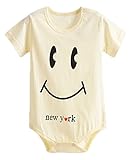 Nice Days（ナイス　ディズ）　夏ベビーロンパース 　　幼児服　半袖　可愛い　笑顔 (80, イエロー)