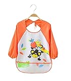 【オレンジ】赤ちゃん　ベビー　子供服　お食事用スタイ　スモック　エプロン　うわっぱり　防水　防汚　洗いやすい　快適　柔らかい　通気　可愛い　1ー2歳（90）