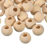 uxcell 60個 ウッドビーズ 25mm x 10mm 天然木スペーサービーズ 大径未仕上げ丸型木製ビーズ DIYクラフト 宝石作り ブレスレット用