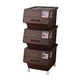 山善(YAMAZEN) 収納ボックス フタ付き 31cm 3段 キャスター付き スモークブラウン YOB-M(SBR)*3C