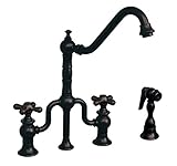 Whitehaus WHTTSCR3-9771SPR-PTR Haus 9-Inch Bridge Faucet with Long Traditional Swivel Spout, Cross H