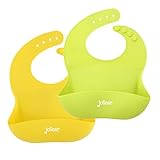 Jolieer 食事用エプロン ロールアップビブ スタイ お食事 離乳食 (イエロー+グリーン)