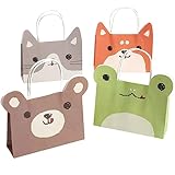 moin moin ラッピング アニマル フェイス 紙袋 4種セット 17.5×12.5×5cm / 犬 猫 かえる くま/耳 飛び出し 手提げ袋 バッグ カラフル オレンジ グリーン ブラウン グレー 2307ra422