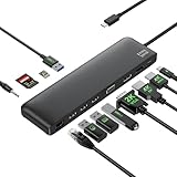 USB C ドッキングステーション 3画面出力 usb type-c ハブ マルチモニター 12-in-1 MST Hub 4K HDMI 拡張 VGA ドック トリプルディスプレイ 3台切り替え LAN 1000Mbps イーサネット 5Gbps PD100W USB-A 3.0/PD/3.5mmオーディオ/SD/Micro SD MacOS/Dell/HP/Surfaceデバイス等対応