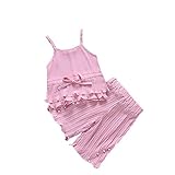夏ベイビー服 ノースリーブトップス Pojour ガールズＴシャツ+パンツ かわいいリボン付き 子供ギフト 通気 綿 100cm ピンク