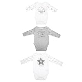 赤ちゃん・ベビー用 長袖 ベビー肌着 パジャマ ボディースーツ ロンパース カバーオール (3枚セット) (新生児 - 6ヶ月) (ホワイト/グレー)