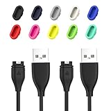 Garmin Fenix 5/5S/5X チャージケーブル(2枚) &Garmin Fenix 5 防塵プラグ(10 個)- ATiC Garmin Fenix 5/5S/5X/Quatix 5 / Forerunner 935 / Forerunner245 / Forerunner 945用 チャージャー USB充電ケーブル& シリコーン製 vivosportプラグ