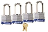 Master Lock 3QLF Keyed-Alike Padlock, 1-9/16-inch Wide 1-1/2-inch Shackle, 4-Pack by Master Lock