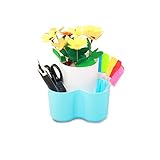 ceciinionプラスチック多機能オーガナイザーアクセサリーテーブルウェアストレージボックス、箸スプーンホルダー、Officeデスクトップひな形ストレージボックス – ブルー/ホワイト