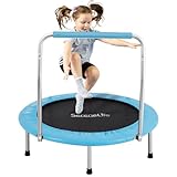 SereneLife 36インチ ミニ 折りたたみ式 幼児用トランポリン ハンドルバー付き バネなし リバウンダートランポリン 子供用 屋内/庭 フィットネス&プレイ エクササイズ 楽しみ 150ポンドまで対応 スカイブルー