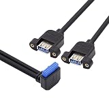 NFHK ダウンアングル 19/20 ピンヘッダーから USB 3.0 デュアルポートメスネジマウントタイプケーブル 90 度 5Gbps