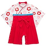 Sunyam ベビー着物 女の子 ゆかた 袴風 ロンパース 和装 和服 キッズ 幼児 女児 綿 春秋(9M-3歳)