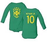 TCAMPブラジル2018 National Soccer # 10 NEYMAR JR。World Championship Little幼児ベビー長袖ボディスーツ NB グリーン