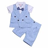 (フィーショー)FEESHOW ベビー ボーイズ ロンパース 冠婚葬祭 おしゃれ フォーマルスーツ タキシード おしゃれ着 洋服 上下２点セット スカイブルー 90（3歳）