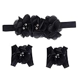 Elevin(TM) 1Pair Newborn Baby Chiffon Foot Flower Barefoot Sandals + Headband Set (Black) by Elevin(