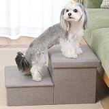 不二貿易 ドッグステップ 収納 ペットステップ 2段 幅59×奥行40×高さ30cm ライトグレー ペット用品 収納付き 犬用階段 小型犬 負担軽減 53722