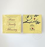 Home Family Blessing &インスピレーション引用 – ストレッチキャンバスラブバード&ツリー壁装飾 – Memorable Gifts for Living Room &寝室 – デ