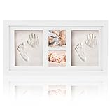 足形フレーム 赤ちゃんの手形 木製フレーム メモリアル ベビー記念品 フットプリントフレーム 誕生日 写真 毒性がなく 安全な非毒性の粘土 木製フレーム 出産祝いの品用 見開き三面タイプ 【写真立て】