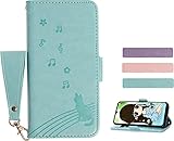 OPPO Reno9 Aケース Oppo Reno7 A ケース 手帳型 MUOUID オッポ Reno7Aケース かわいい 猫 ハンドストラップ付 Reno7 A ケース Reno7 A 手帳型 Oppo Reno7 Aカバー Reno7 A スマホケース おしゃれ 人気 財布型 サイドマグネット カード収納 横置き機能 PUレザー 携帯カバー (OPPO Reno7 A, グリーン)