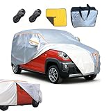 Eijooahz-ZJ車 カバー フリース裏地、サイドジッパー 360°サラウンド14点固定 60 秒で素早く設置でき、も防風、防水、防塵、紫外線耐性があります 自動車カバー 防風ストラップ2本、タオル、収納バッグが付属します ユニバーサルサイズ ハッチバックに適合（シルバー2S：370*170*150cm）