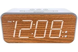 SHARP Dual Alarm with Jumbo Easy to Read 1.8” White LED Display and Faux Wood Finish – 3 Step Dimmer Control – Dual Alarms, Set Two Alarm Times - Battery Back-up – SPC736
