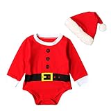 Deylaying 赤ちゃん 男の子 女の子 ロンパース + 帽子 キャップ ベビー服 セット 新生児 幼児 クリスマス サンタ パターン 長袖 ジャンプスーツ パジャマ クリスマス パーティー 子供