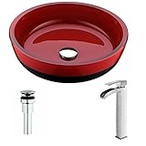 Schnellシリーズdeco-glass容器シンクであるレッドとブラックwithキー蛇口でつや消しニッケル