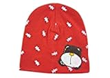 Plus Nao(プラスナオ) 子供用 帽子 ニット帽 ビーニー くまさん模様 ニットキャップ アップリケ付き 赤ちゃん ベビー キッズ - レッド