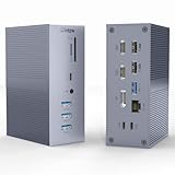 Intpw 4K ノートパソコン ドッキングステーション トリプルモニター (16-in-1 USB Cドック)、Windowsノートパソコン用100W充電 (トリプルビデオ:4K HDMIとDP×2、USB A×6、USB-C (10Gb/秒)、イーサネット、オーディオSD/TF×1。