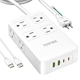 TOPWE 電源タップ USB-C type-c PD 100W 3m 延長コード 急速充電対応【2USB-Cポート・２USB-A ポート・8ACコンセント・PSE技術基準】 USB コンセント テーブルタップ タイプc USB C-C ケーブル付き AC2400W出力 ノートＰＣ MacBook iPad iPhone Xperia Galaxyなど対応 (ホワイト)